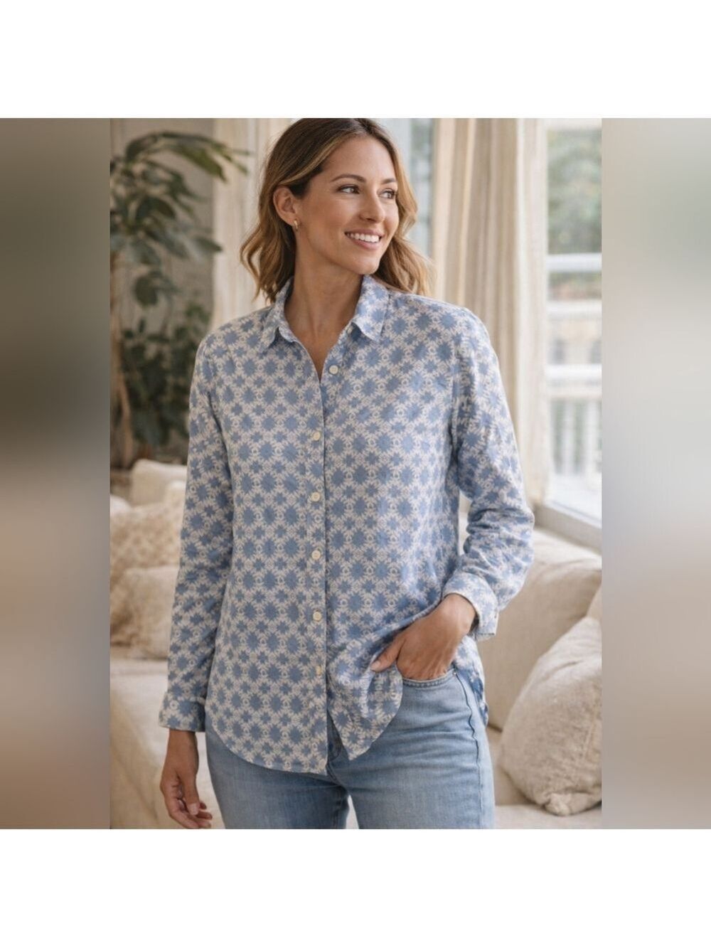 Anthropologie Holding Horses Ikat Western Print Button-Down Top Size 4